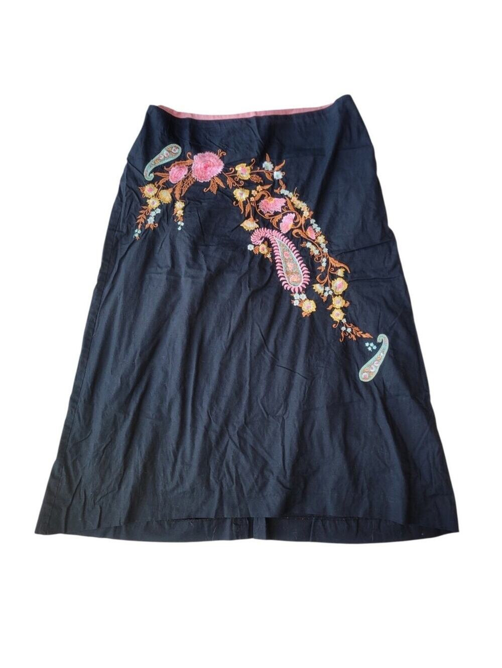 Autograph Embroidered Cotton Floral Paisley Midi Skirt Size 8